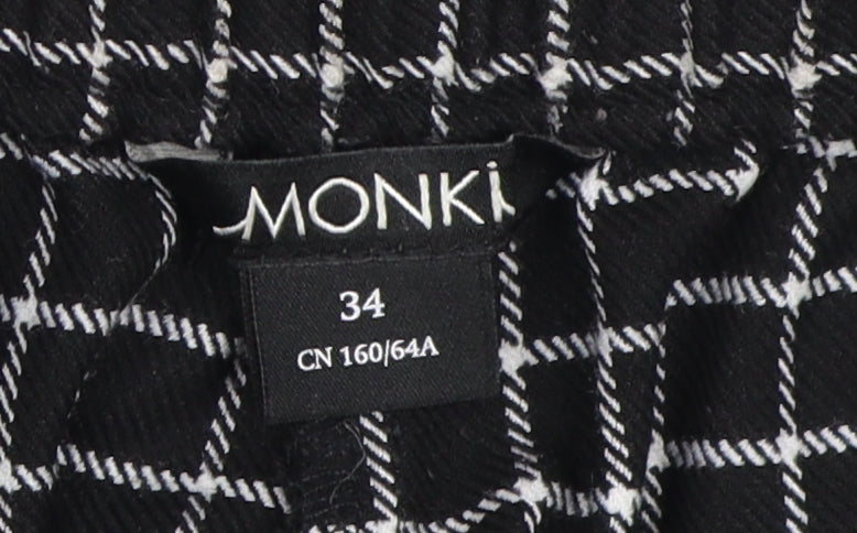 Monki Women's Black Check Straight Trousers Size 6