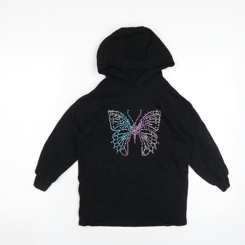 Next Girls Black Butterfly Jewel Hoodie, 6 Years, Pullover
