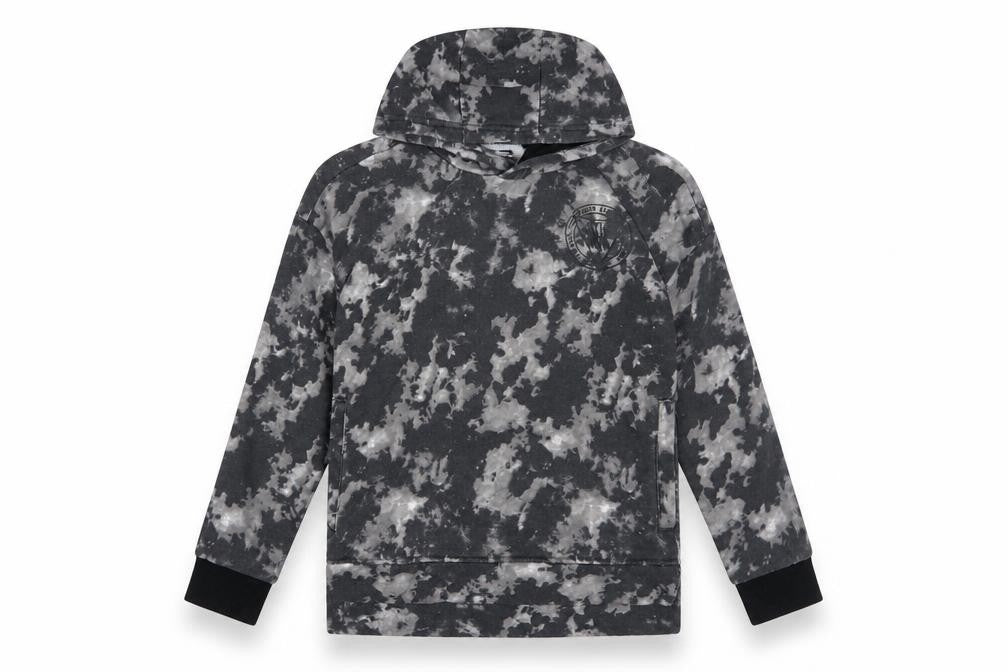 Front view of Next boys’ grey camouflage pullover hoodie, size 8, years