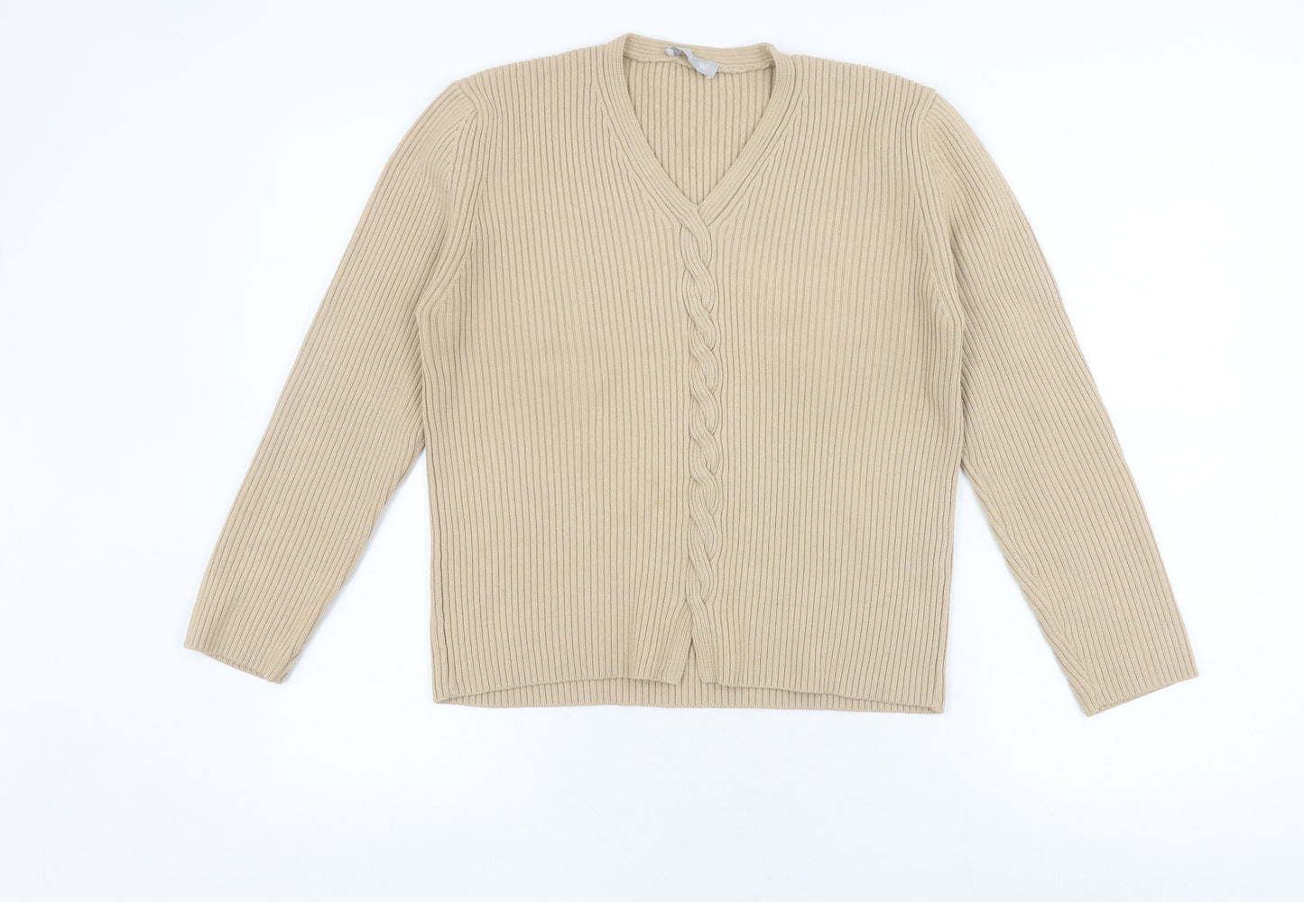 JFW Elegant Beige Womens Cardigan L V-Neck Merino Wool