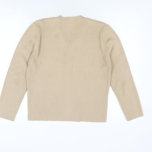 JFW Elegant Beige Womens Cardigan L V-Neck Merino Wool