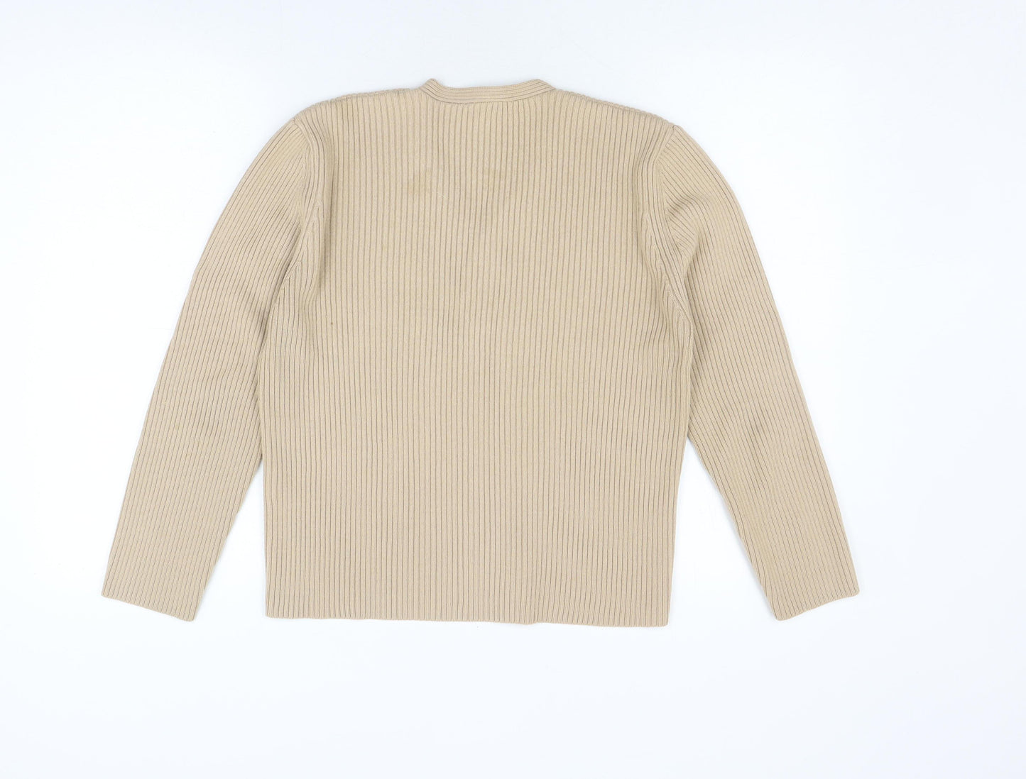 JFW Elegant Beige Womens Cardigan L V-Neck Merino Wool
