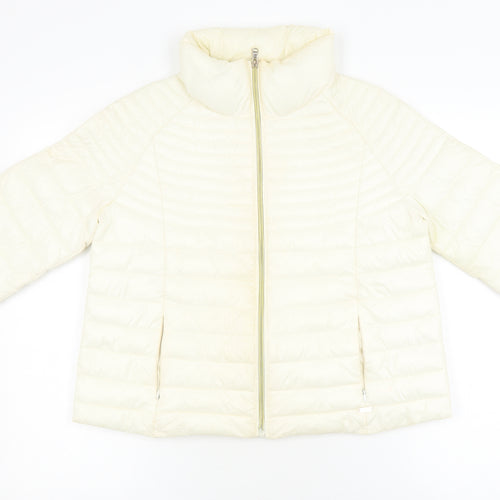 Guess Women's Ivory Puffer Jacket XS, Full Zip Quilted