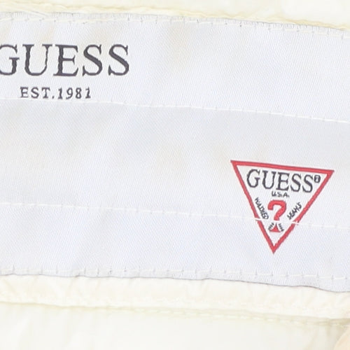 Guess Women's Ivory Puffer Jacket XS, Full Zip Quilted