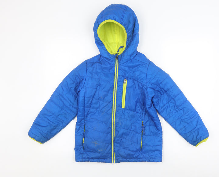 Lands' End Boys Blue Puffer Jacket, Size 8, Hooded Winter Coat