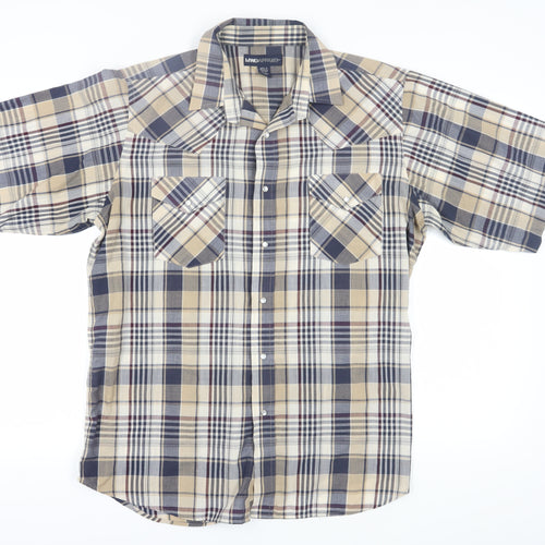 MWG Apparel Men's Beige Plaid Casual Button-Up Shirt L