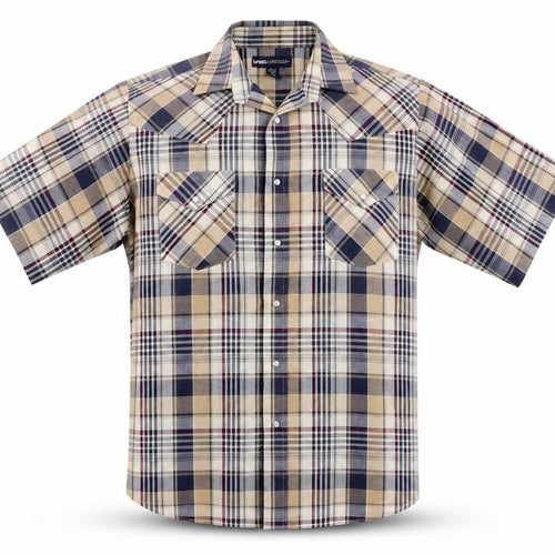 MWG Apparel Men's Beige Plaid Casual Button-Up Shirt L
