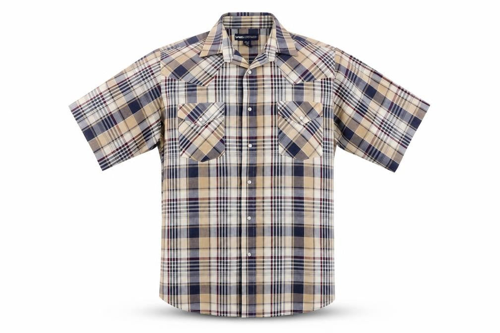 MWG Apparel Men's Beige Plaid Casual Button-Up Shirt L
