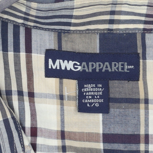MWG Apparel Men's Beige Plaid Casual Button-Up Shirt L