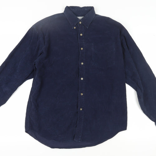 Code One Men's Blue Corduroy Button-Up Shirt M