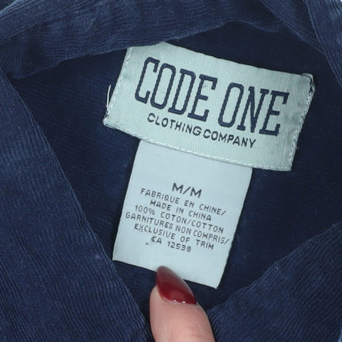 Code One Men's Blue Corduroy Button-Up Shirt M