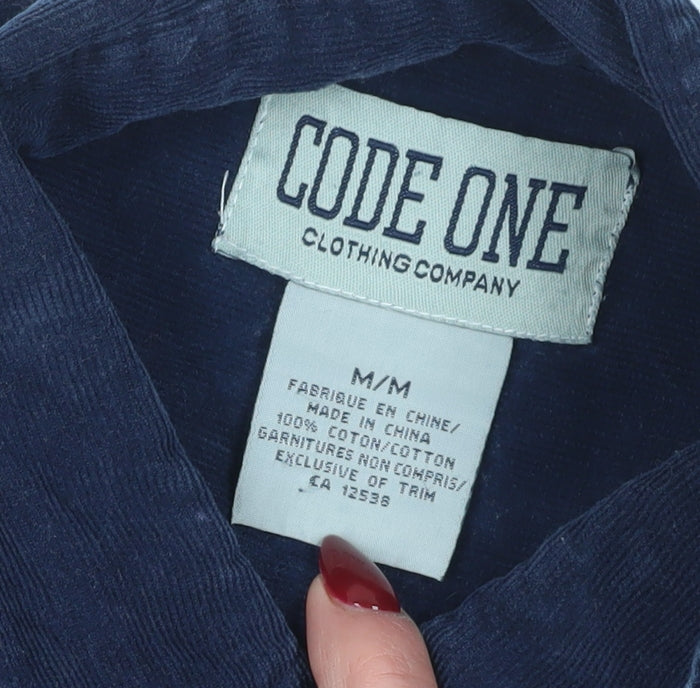 Code One Men's Blue Corduroy Button-Up Shirt M