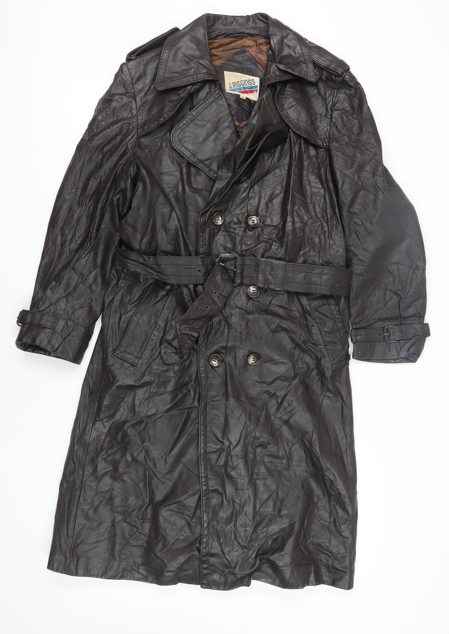 J. Riggins Men's Black Leather Trench Coat Size 42