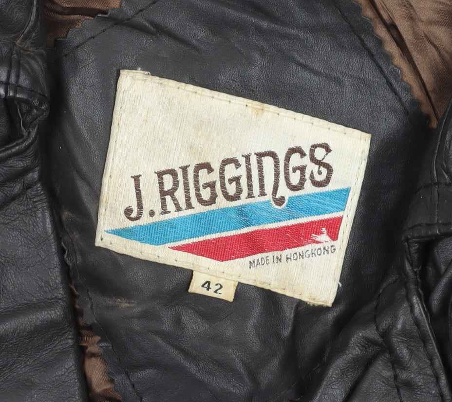 J. Riggins Men's Black Leather Trench Coat Size 42