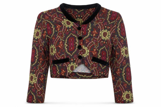 Front view of L.G. Star Women’s Multicoloured Paisley Cropped Jacket, size UK 12