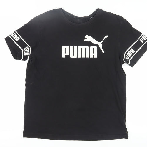 Puma Men's Black Logo T-Shirt, Size L, Crew Neck