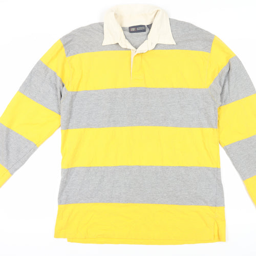 Faded Glory Men's Grey & Yellow Striped Polo M
