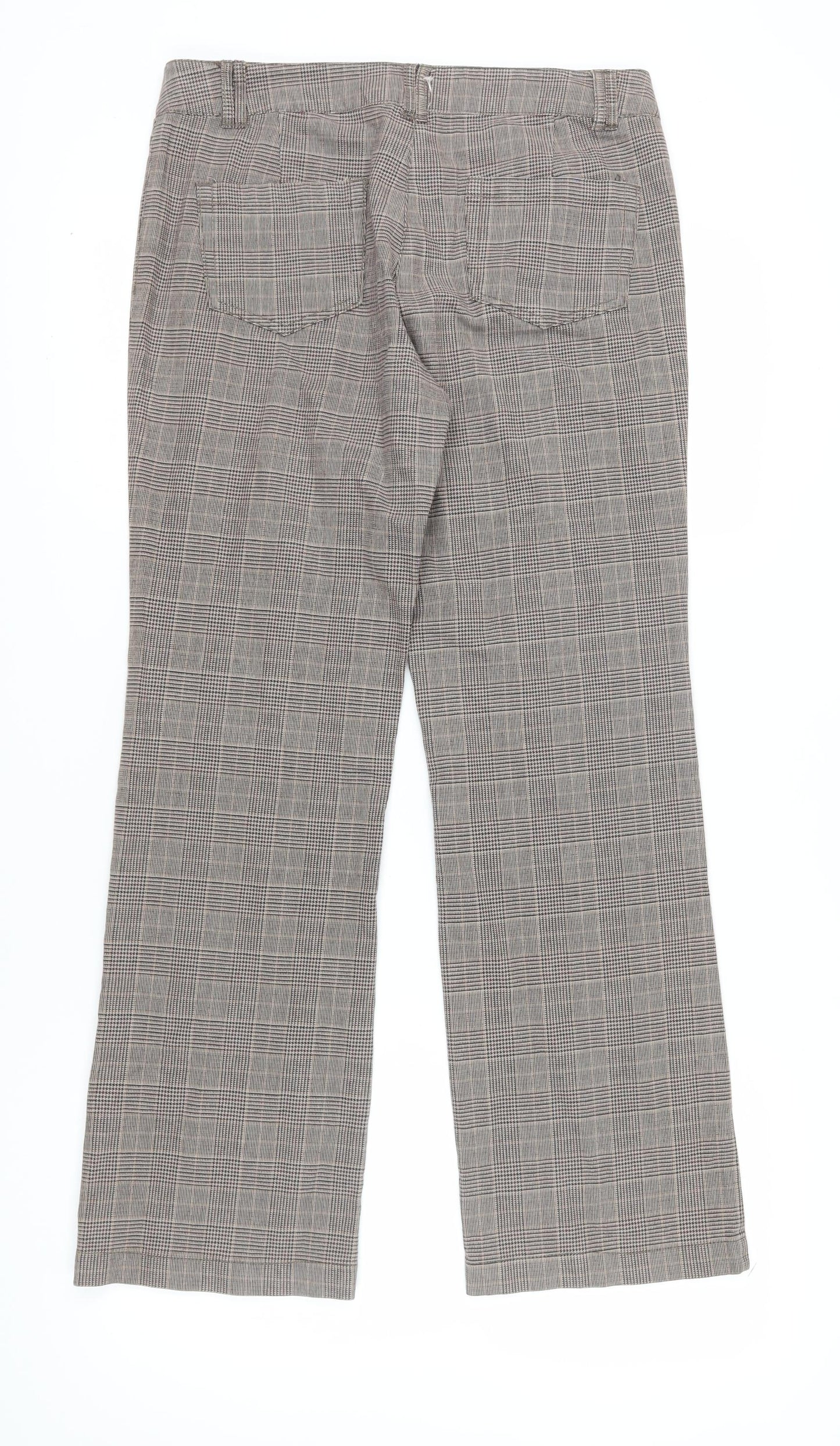 Denver Hayes Women's Grey Check Straight Trousers Size 14