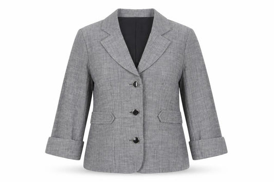Front view of First Option Women's Grey Checked Suit Jacket, size 14