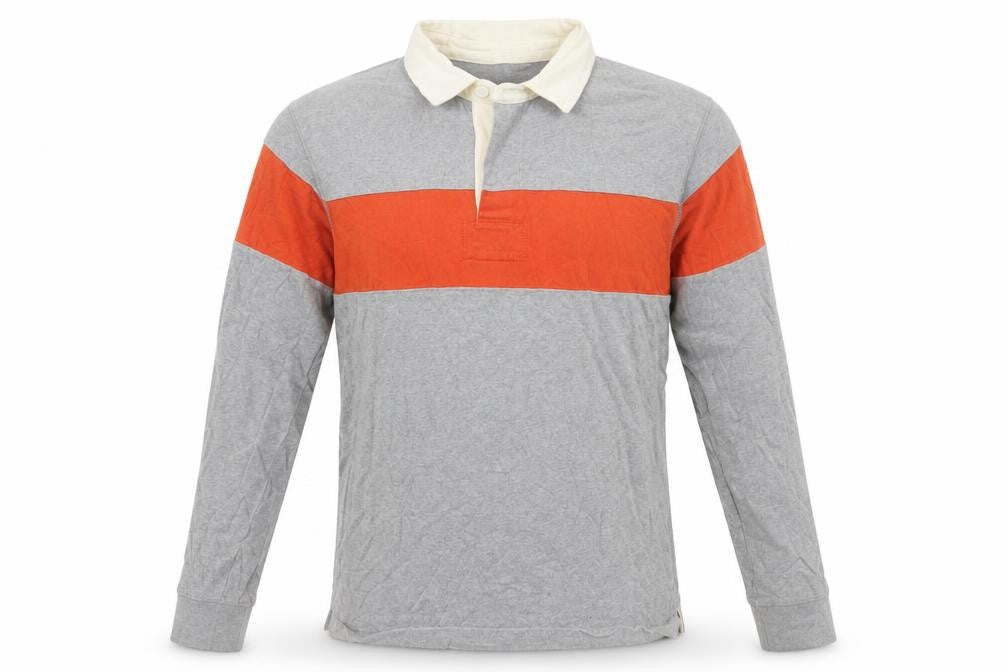 Front view of Urban Pipeline Men's Grey Colourblock Long Sleeve Polo