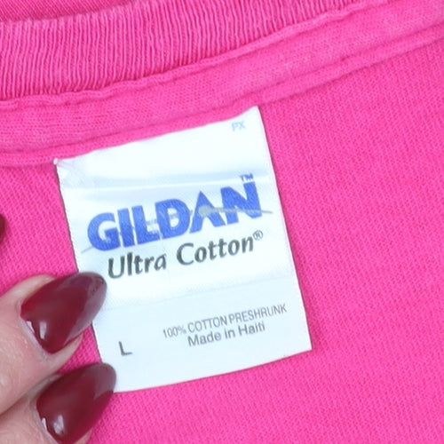 Gildan Pink Unisex T-Shirt L Cotton Crew Neck