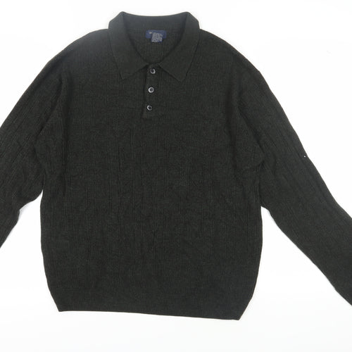 Dockers Men's Green Collared Pullover Jumper, L