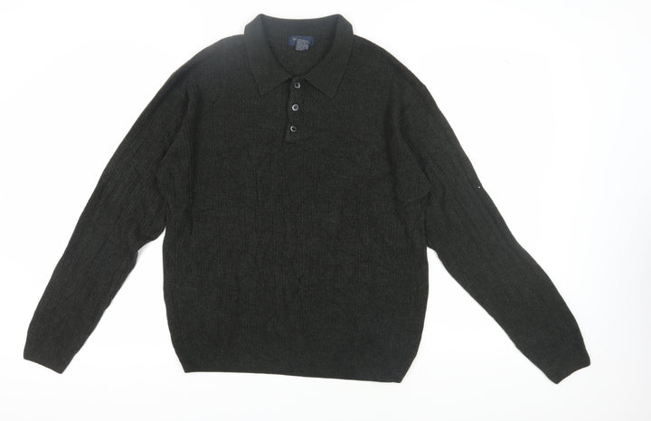 Dockers Men's Green Collared Pullover Jumper, L