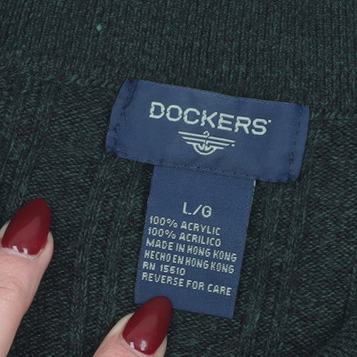 Dockers Men's Green Collared Pullover Jumper, L