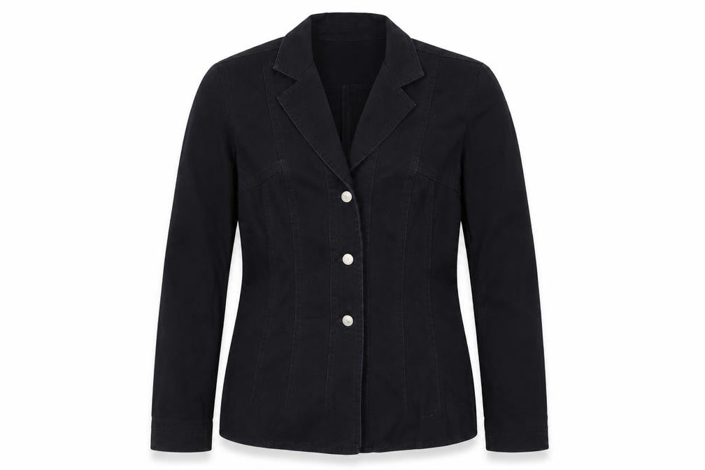 Front view of Jeanology Women's Black Collared Button-Up Shirt 8