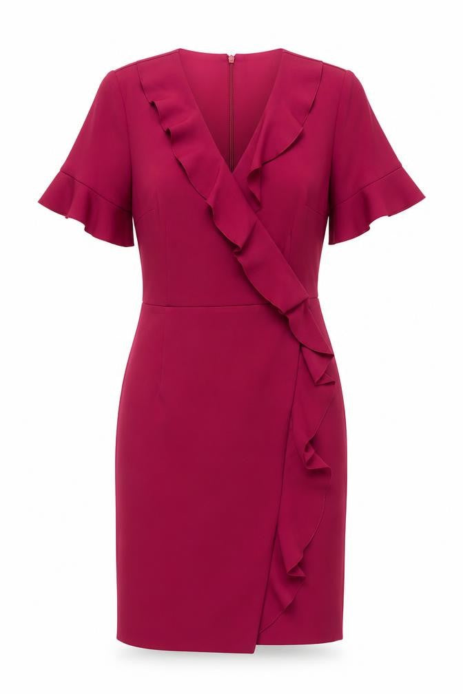 Front view of French Connection Women's Red Wrap Dress, size 12