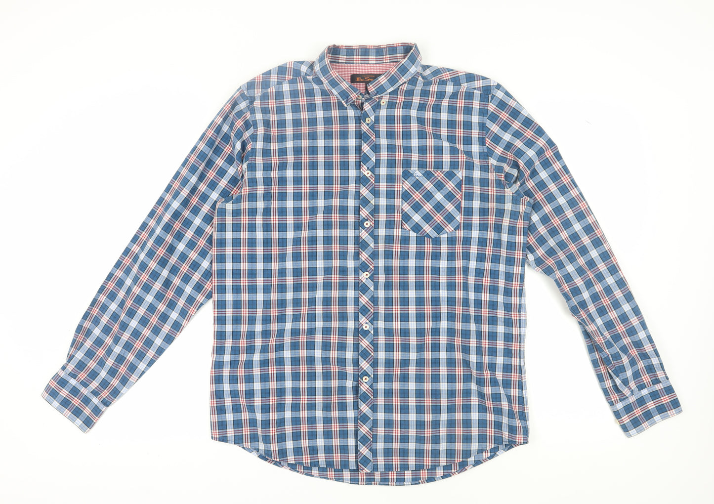 Ben Sherman Men's Blue Plaid Long Sleeve Shirt XL