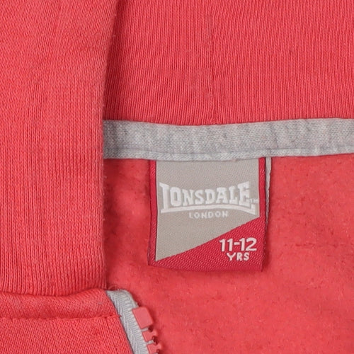 Lonsdale Girls Red Full Zip Hoodie 11-12 Years Casual Wear