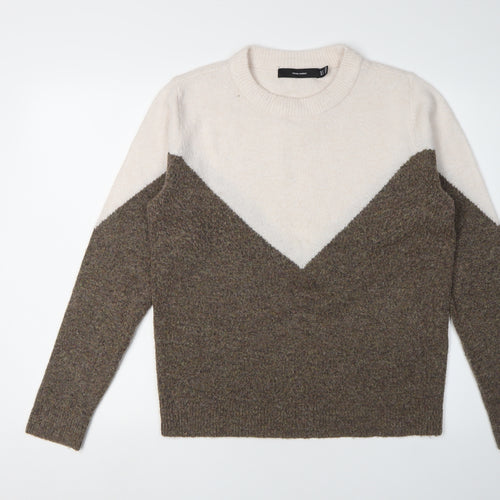 Vero Moda Women's Beige Brown Geometric Pullover Jumper
