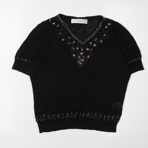 Edina Ronay Women's Black Embroidered Pullover Jumper L