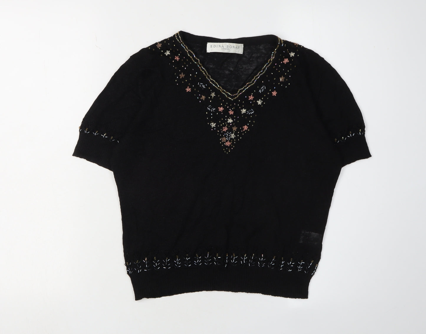 Edina Ronay Women's Black Embroidered Pullover Jumper L