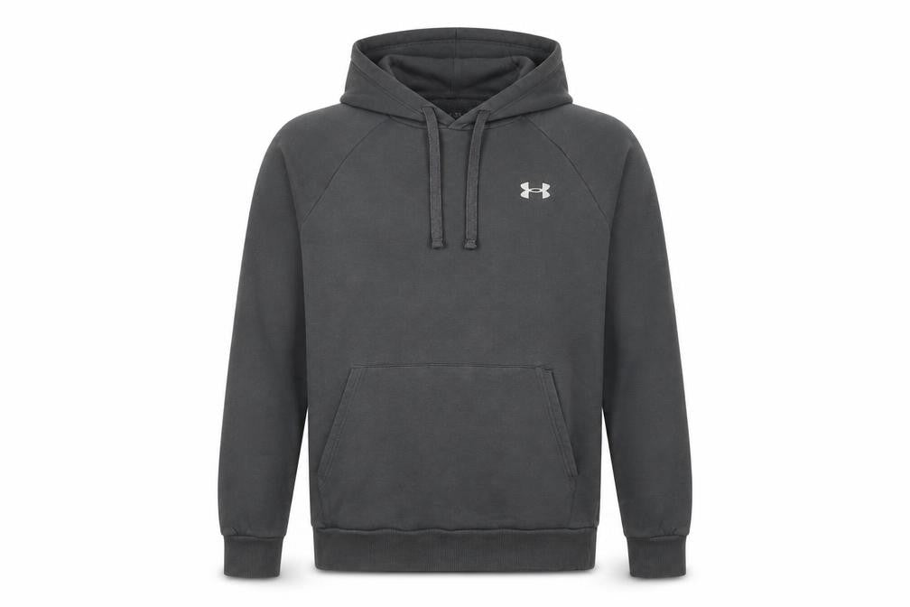 Front view of Under Armour boys’ grey pullover hoodie xs - stylish and cozy