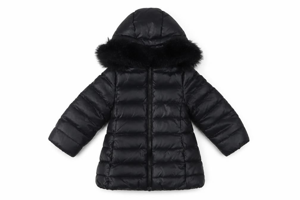 Front view of Benetton girls’ black puffer jacket 1-2 years