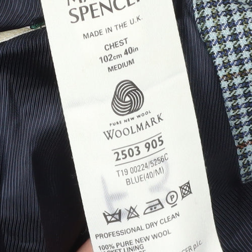 Marks and Spencer Men's Blue Check Wool Blazer 40R