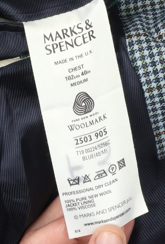 Marks and Spencer Men's Blue Check Wool Blazer 40R