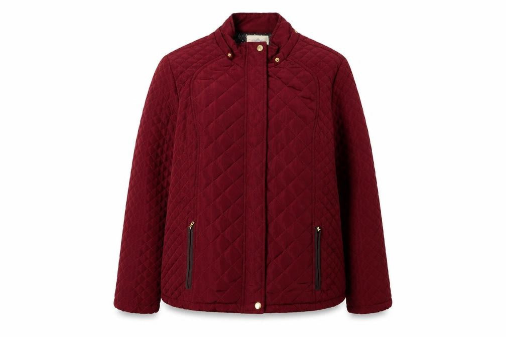 Front view of Beacan Cove Women's Red Quilted Jacket, size 12