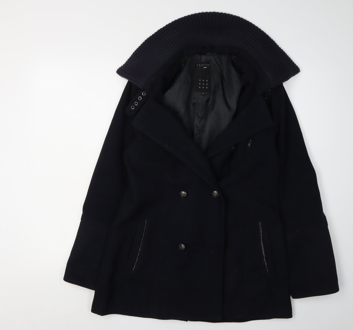 Crafted Women's Black Pea Coat Size 10 Classic Style
