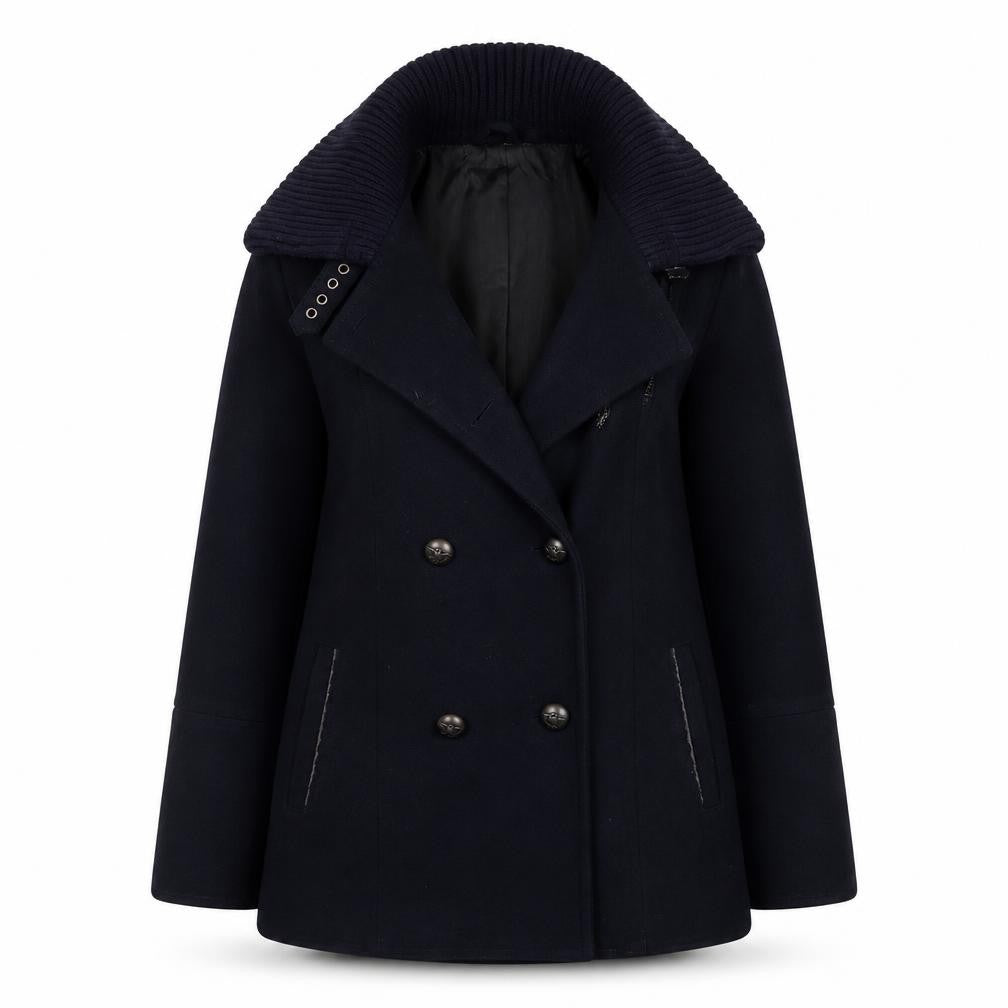 Front view of Crafted Women's Black Pea Coat, size 10, Classic Style