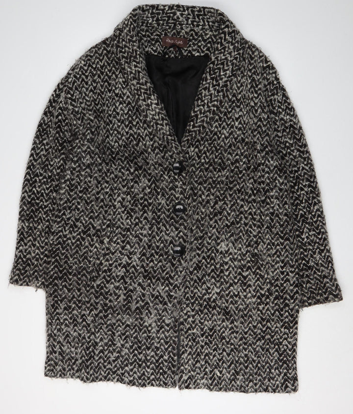 Phase Eight Women's Black Geometric Button Coat Size 16