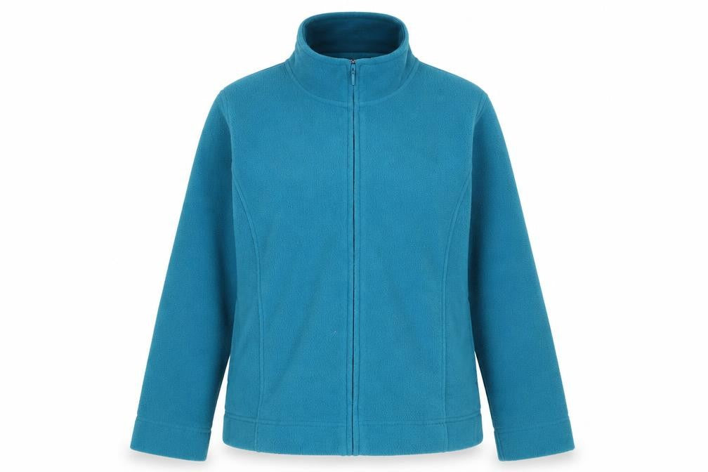 Front view of Izle Women's Blue Fleece Jacket, size M, Lightweight Spring