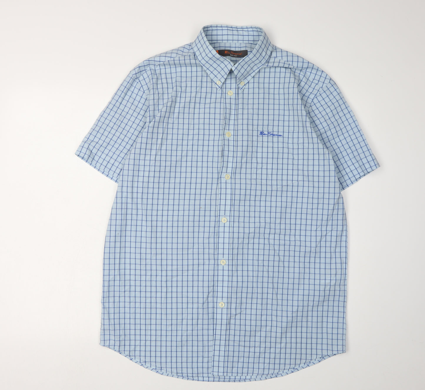 Ben Sherman Men's Blue Check Short Sleeve Shirt L