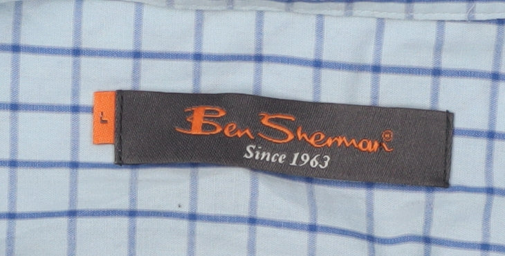 Ben Sherman Men's Blue Check Short Sleeve Shirt L
