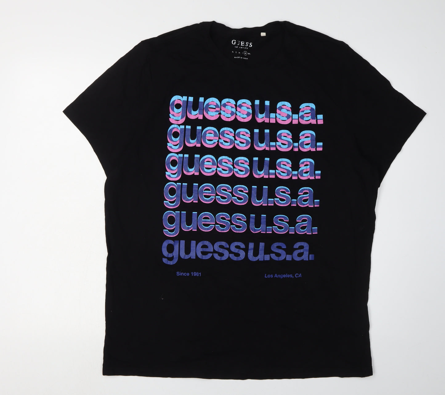 Guess Men's Black Graphic Print XL Crew T-Shirt