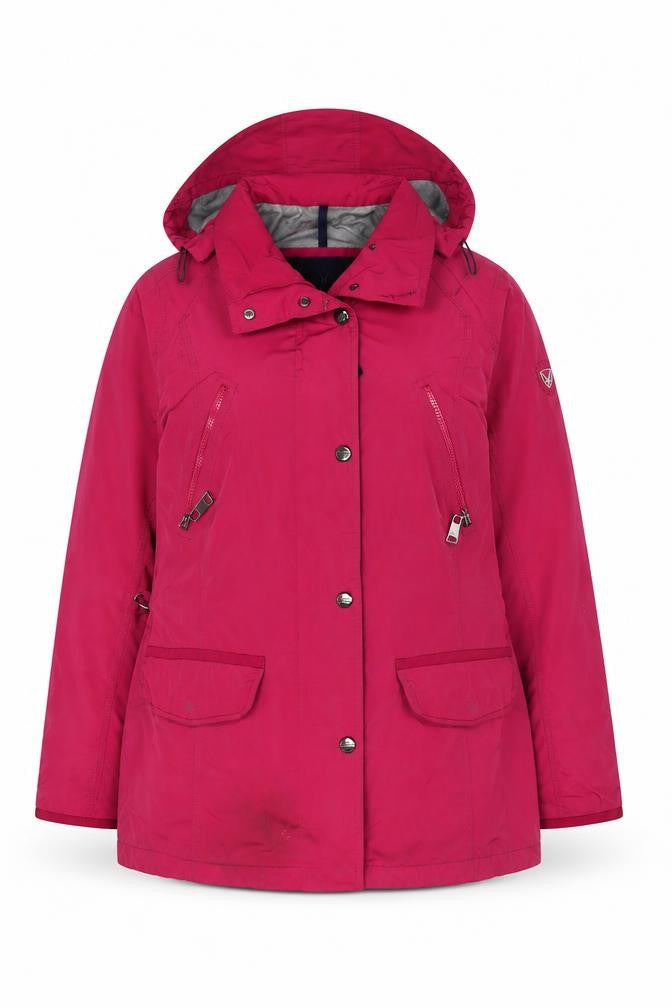 Front view of Fuchs Schmitt Women's Red Hooded Parka Jacket, size 16
