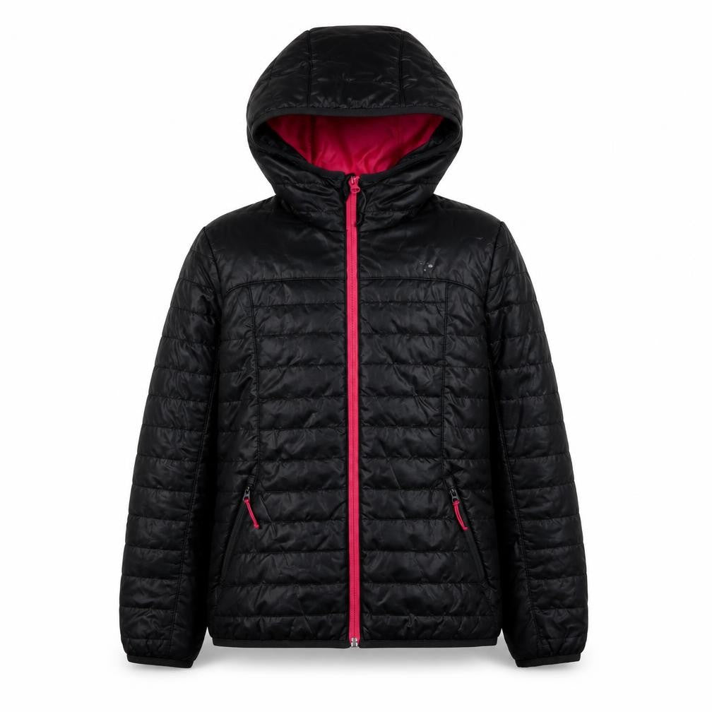 Front view of Decathlon girls’ black puffer jacket 12-13 years