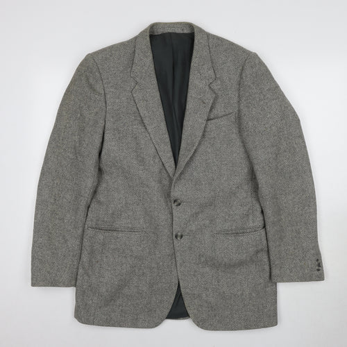 St Michael Men's Grey Wool Blazer, Size 38R, Herringbone